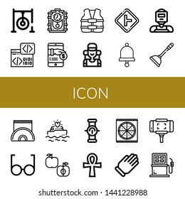 Set of icon icons such as Darts target, Binary code, Cuckoo clock, Payment, Life vest, Climber, Intersection, Bell, Welder, Plunger, Napkin holder, Glasses, Yatch, Apple , icon