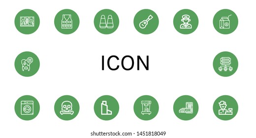 Set of icon icons such as Disc jockey, Vest, Corn, Viola, Policeman, Milk box, Washing machine, Skull, Inhaler, Coffee machine, Subway, Cashier, Tooth, Storage , icon