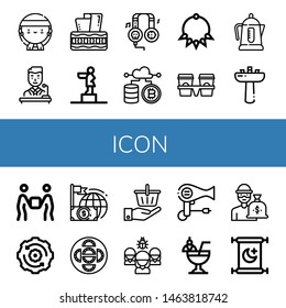 Set Of Icon Icons Such As Gangsta, Politician, Tissue Box, Statue, Headphones, Cryptocurrency, Necklace, Cup Carrier, Electric Kettle, Washbasin, Delivery, Gear, Finance , Icon