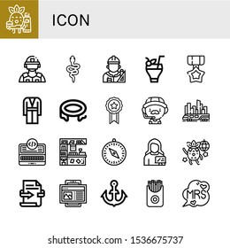 Set of icon icons. Such as Toothbrushing, Riot police, Snake, Architect, Cocktail, Medal, Coat, Trampoline, Ribbon, Coach, Skytrain, Programming, Counter, Compass , icon icons