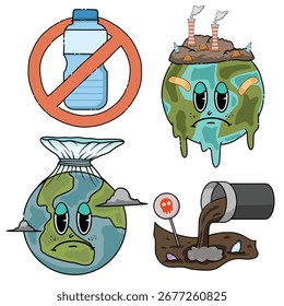 set of icon illustrations with environmental pollution theme, icon illustrations in flat style