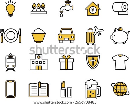 A set of icon illustrations showing the breakdown of living expenses. Vector.