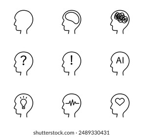 A set of icon illustrations of thinking heads
