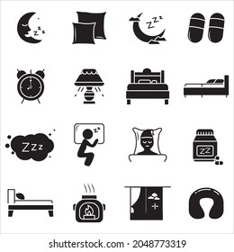 Set Icon Ilustration In Bedroom to sleep. editable file