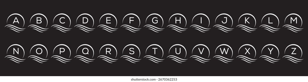 set of icon, initial letter alphabet cosmetics fashion beauty and wave business logo design, round leaf nature bundle set icon graphic vector