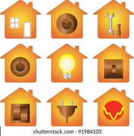 set of icon isolated with electrical equipment on house silhouette