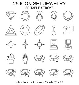 Set Of Icon Jewelry. Outline Style. Outline Style. Editable Stroke.