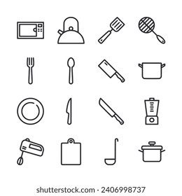 Conjunto de utensilios de cocina de iconos