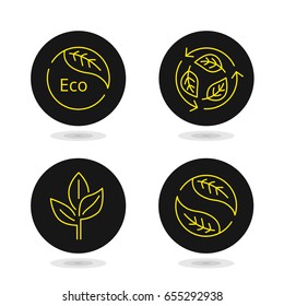 Set of icon, labels or badges with leaves for, natural, organic, bio. eco. friendly products.  Stock vector