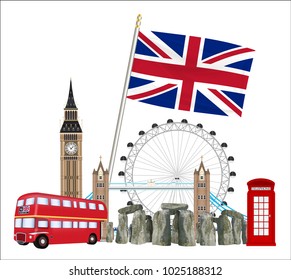 set of icon and landmark of united kingdom england