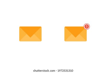 Set icon with letter in a yellow envelope for website, ui and email marketing isolated on white background in flat design
