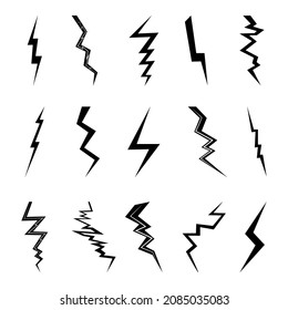 Set of icon lightning on white background. Variety vector lightning in flat style.