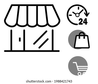 Set von Icon Linie Design Konzept Vektorgrafik von Shop, Einkaufstasche, Trolley, Shop-Betriebsstunden. bearbeitbares Symboldesign