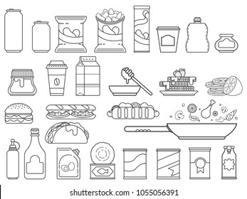 Set icon line different food packaging