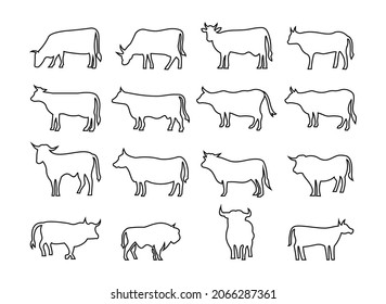 set icon line Farm animal cow,set line logo Vector graphics in a minimalistic style cow. 