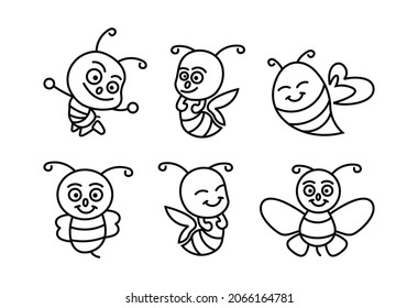  Set icon line of  honey and bee labels for honey logo products, icon Flying bee Flat style vector illustration.