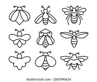  Set icon line of  honey and bee labels for honey logo products, icon Flying bee Flat style vector illustration.