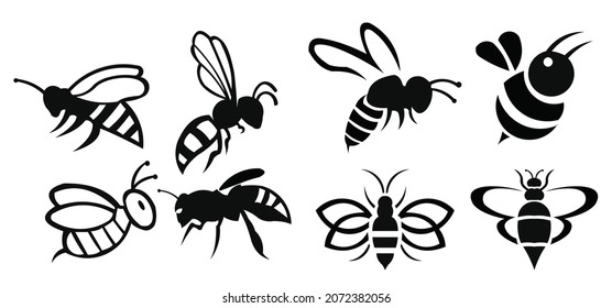  Indique la línea de iconos de las etiquetas de miel y abeja para los productos del logotipo de miel, icono Abeja voladora Ilustración vectorial de estilo plano.