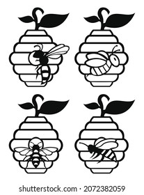  Set icon line of  honey and bee labels for honey logo products, icon Flying bee Flat style vector illustration.