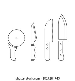 Set icon line kitchen steel knife with wooden handle
