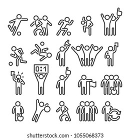 Set icon line soccer players in different poses