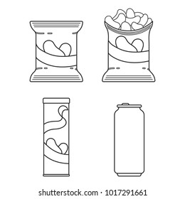 Set Icon Line Soda And Bag Of Chips