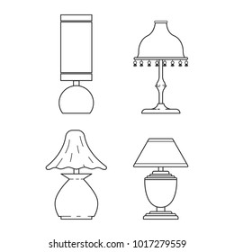 Set icon line vintage bedside night lamp light with shade