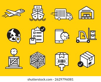 conjunto de ícone logística conceito de importação e exportação, negócio e design ícone de envio