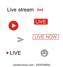 Set icon, logo and inscription for live stream. Vector design elements.