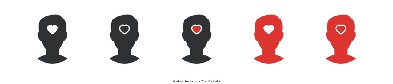 Set icon man with heart. Symbol human love. Day Valentine. Silhouette human and love in vector