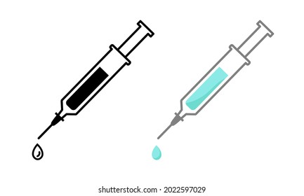 Set icon Medical syringe injection illustration vector. Vector outline icon and vector color icon, with white background. Animation icon. eps 10.