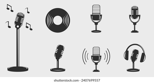 set of icon microphone logo vintage vector illustration template icon graphic design