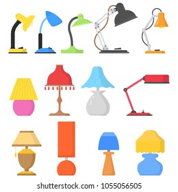 Set icon modern and retro table lamp light and bedside lamp