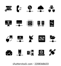 Set Of Icon Networking With Glyph Style. Contains such Icons as Server, Equalizer, Computer, Cloud, Etc. 