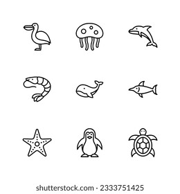 Set of icon ocean animals