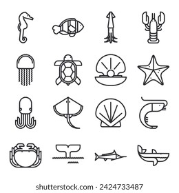 Set of icon Ocean animals 