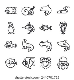Set of icon Ocean animals