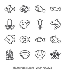 Set of icon Ocean wildlife