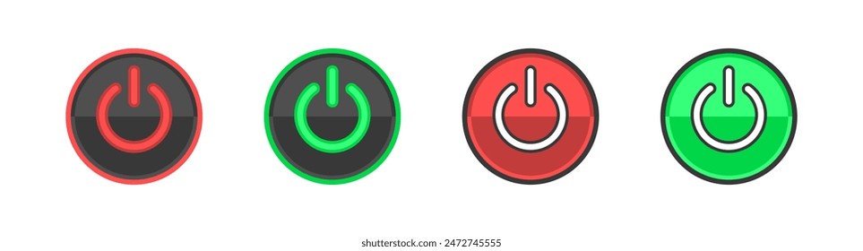 Set Icon Off Button. Turning off the icon on your computer. Flat style. Vector icons.