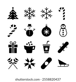 set of icon on christmas items like tree, santa, gift box ec.