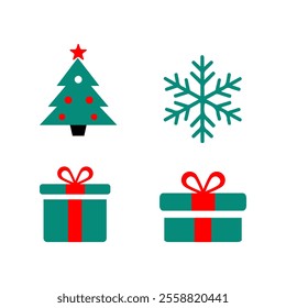 set of icon on christmas items like tree, santa, gift box ec.