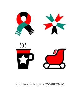 set of icon on christmas items like tree, santa, gift box ec.
