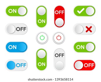 Set Icon On And Off Toggle Switch Button. Vector Illustration.