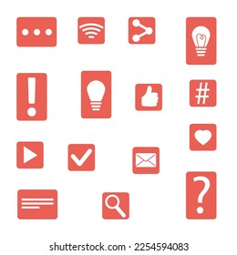 Set of icon for online on red background. Vector illustration