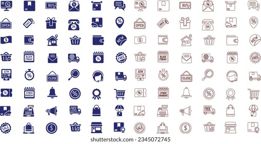 set icon online shop, shoping, marketplace, vector 2 color, block and outline, vector eps 10