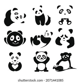 Set icon of panda line vector illustration,icon line Panda bear cartoon doodle style.