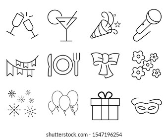 set icon of party vector design, included as karaoke, glass, ribbon, gift, spoon and fork.