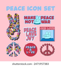 SET OF ICON PEACE DESIGNS FOR STICKERS, TAG, LABEL, BRANDING AND PACKAGING