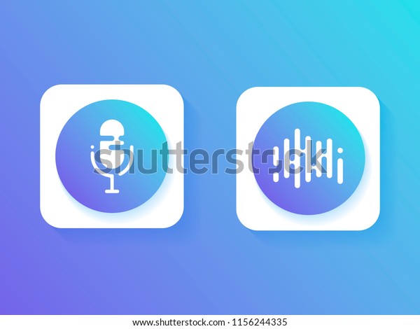 Set icon, Personal assistant\
and voice recognition . Icon microphone button and sound of\
waves.