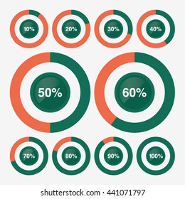 set icon pie green and orange chart percent, pie chart vector